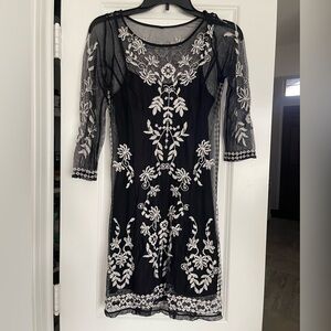 H&M Black Dress with White Embroidery